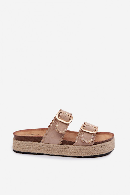 naiste plätud platvormiga Koos punutisega Kuldset värvi pannaldega I neetidega beeži värvi