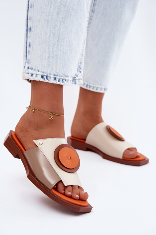 Plätud naturaalsest nahast Pealiste omad Geomeetriline Sellel onciejka K7479-18 beeži värvi-oranži värvi