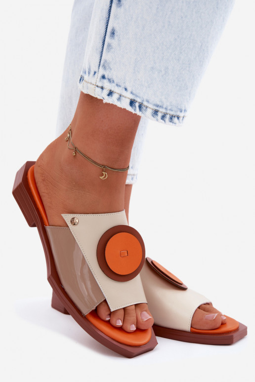 Plätud naturaalsest nahast Pealiste omad Geomeetriline Sellel onciejka K7479-18 beeži värvi-oranži värvi