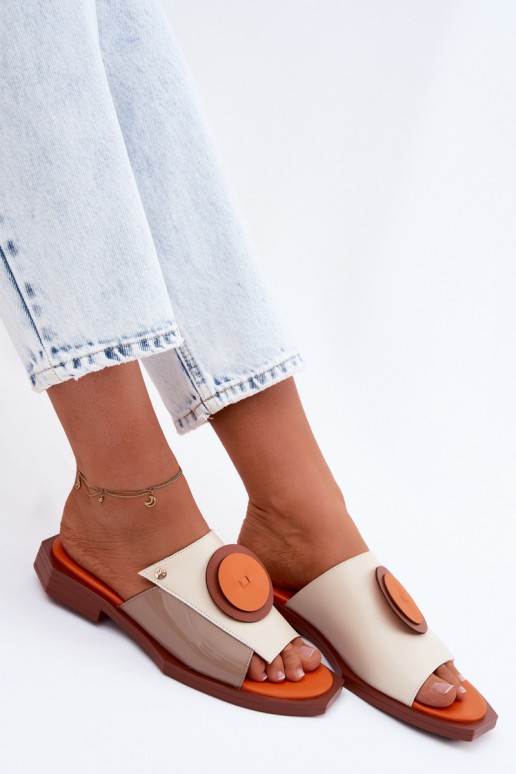 Plätud naturaalsest nahast Pealiste omad Geomeetriline Sellel onciejka K7479-18 beeži värvi-oranži värvi