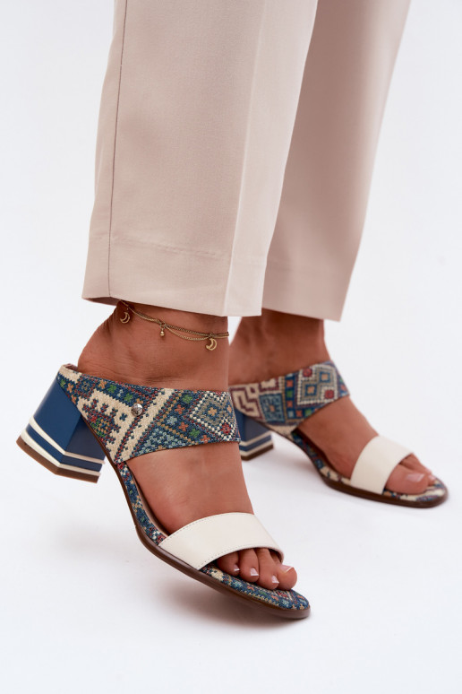 Pealhk Mustriline naiste plätud kõrge jämeda kontsaga Sellel onciejka K7522-04 beeži värvi-Sinist värvi