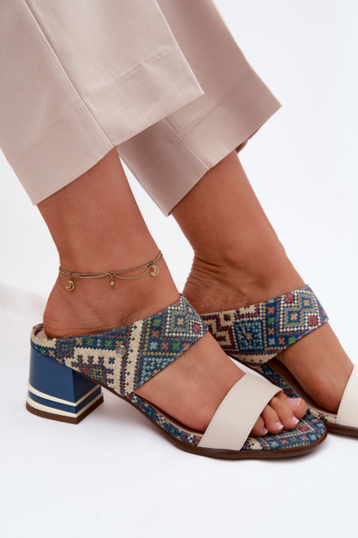 Pealhk Mustriline naiste plätud kõrge jämeda kontsaga Sellel onciejka K7522-04 beeži värvi-Sinist värvi