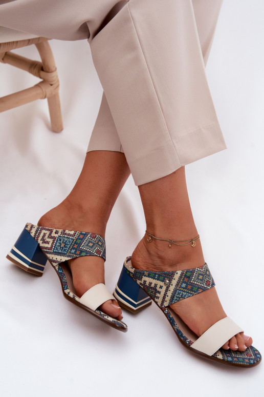 Pealhk Mustriline naiste plätud kõrge jämeda kontsaga Sellel onciejka K7522-04 beeži värvi-Sinist värvi