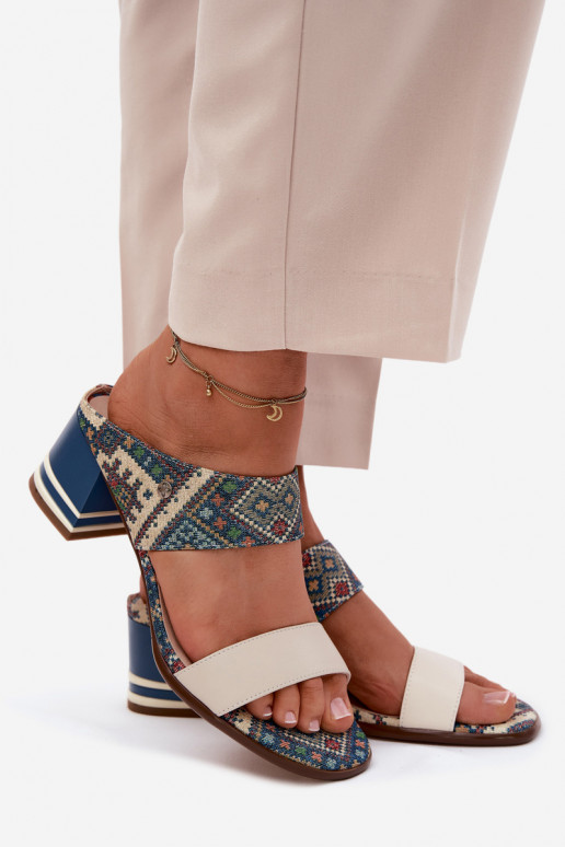 Pealhk Mustriline naiste plätud kõrge jämeda kontsaga Sellel onciejka K7522-04 beeži värvi-Sinist värvi