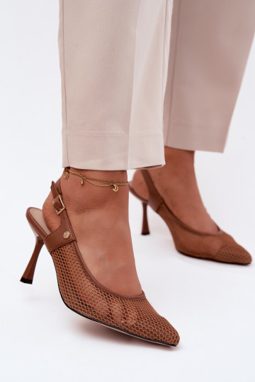 Pealhk Ažuursed sandaalid Kingad Pealiste omad kõrge jämeda kontsaga Sellel onciejka K7507-29 pruunid värvi