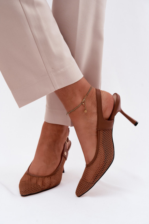 Pealhk Ažuursed sandaalid Kingad Pealiste omad kõrge jämeda kontsaga Sellel onciejka K7507-29 pruunid värvi