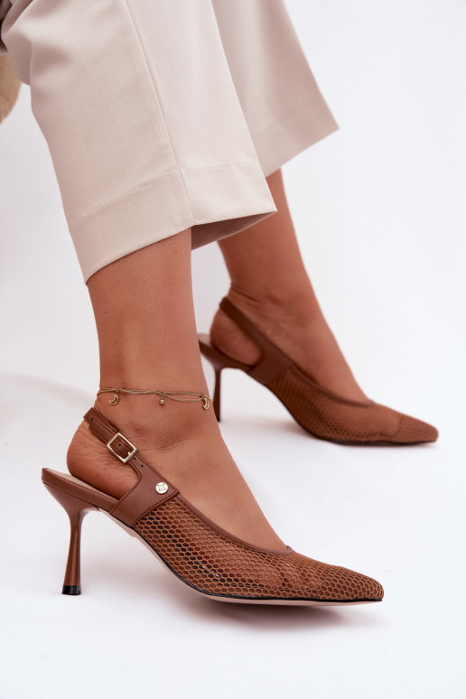 Pealhk Ažuursed sandaalid Kingad Pealiste omad kõrge jämeda kontsaga Sellel onciejka K7507-29 pruunid värvi