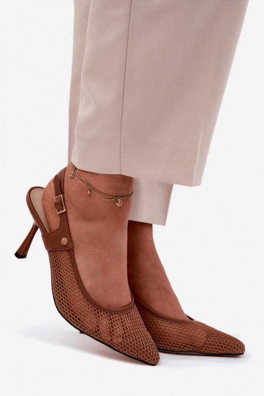 Pealhk Ažuursed sandaalid Kingad Pealiste omad kõrge jämeda kontsaga Sellel onciejka K7507-29 pruunid värvi