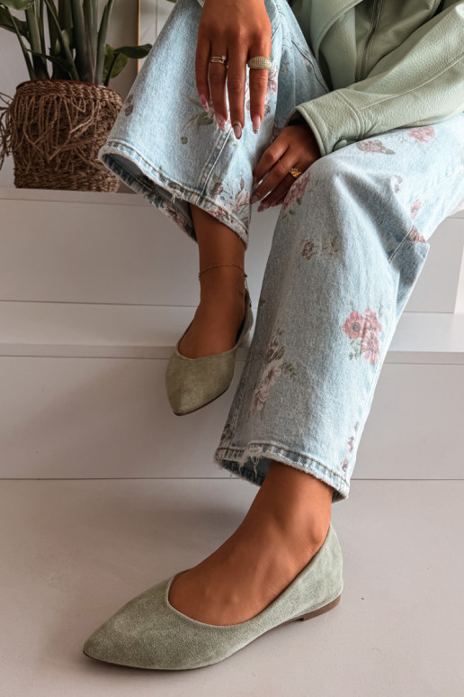 Lelisa rohelise värvi kunstnahast madala kontsaga tantsutossud