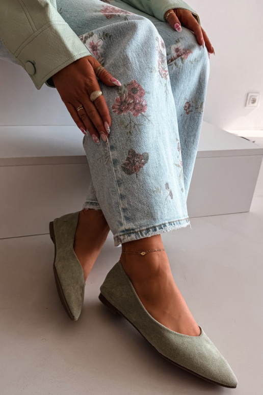 Lelisa rohelise värvi kunstnahast madala kontsaga tantsutossud