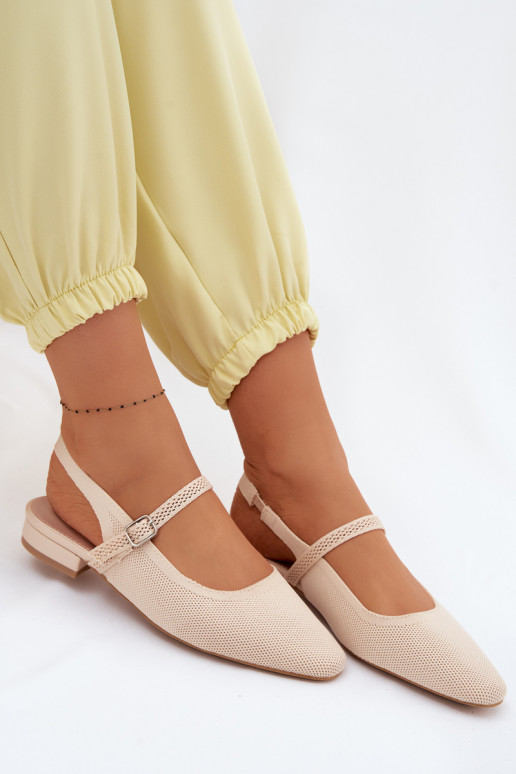 Riidest sandaalid Baleriinad Pealiste omad rihmadega Elevandiluu värvi Selrene