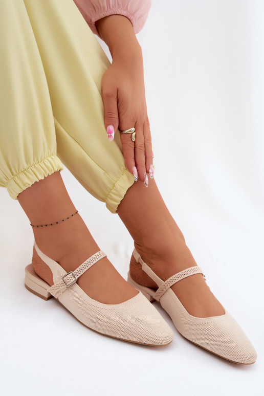 Riidest sandaalid Baleriinad Pealiste omad rihmadega Elevandiluu värvi Selrene