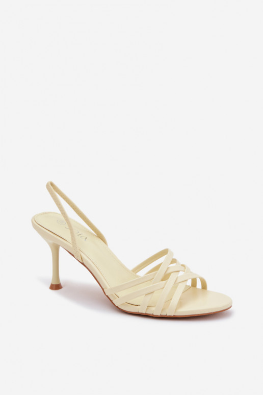 Pealistesandaalid kõrge jämeda kontsaga Triipudega Kollased Velivelle