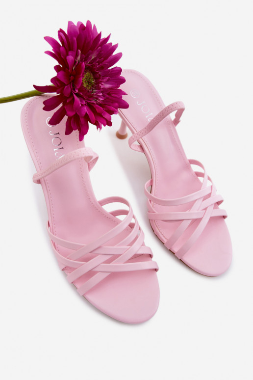 Pealistesandaalid kõrge jämeda kontsaga Triipudega Tumeroosad värvi Velivelle