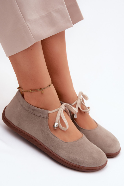 Zamšast nahast barefoot ballerina rihmadega Zazoo 021, kaputsino värv