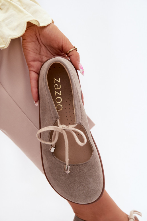 Pealhk Seemisnahast baleriinad Barefoot nööritavad Zazoo 021 Cappuccino