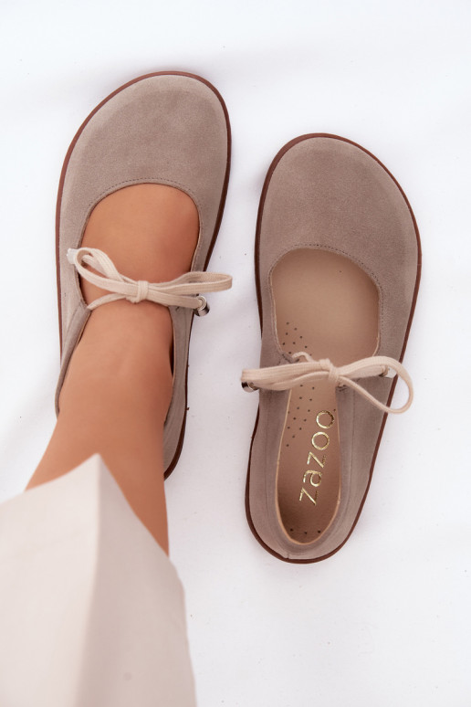 Zamšast nahast barefoot ballerina rihmadega Zazoo 021, kaputsino värv