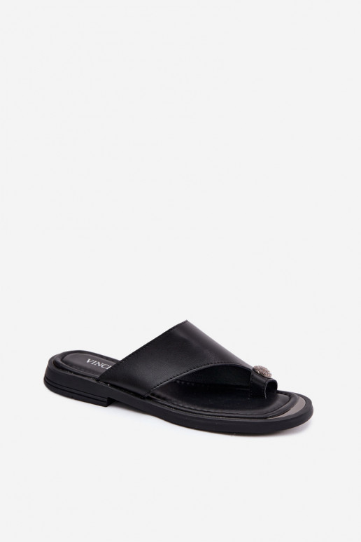 Plätud naturaalsest nahast moodsad varbavahe-sandaalid Pealiste omad laiade nööridega Vinceza 62307 msuud