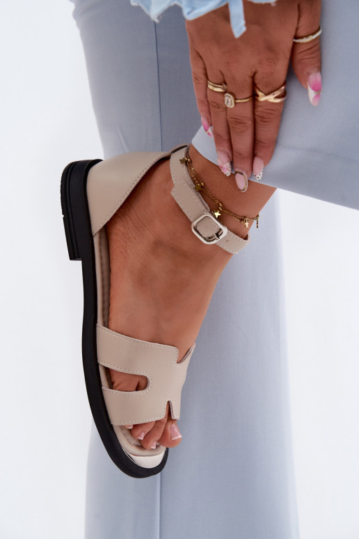 PealistesandaalidPealturalnej Skóry laiade nööridega Vinceza 62305 beeži värvi