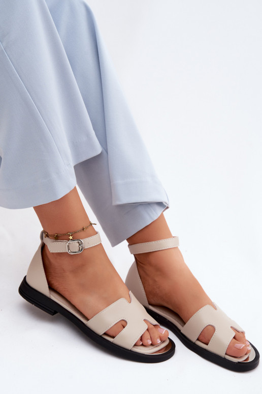 PealistesandaalidPealturalnej Skóry laiade nööridega Vinceza 62305 beeži värvi