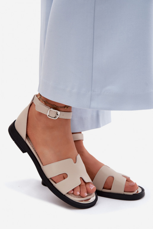PealistesandaalidPealturalnej Skóry laiade nööridega Vinceza 62305 beeži värvi