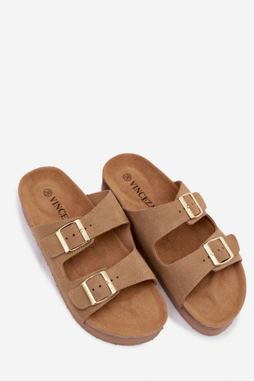 Pealhk naiste seemisnahksed sussid platvormiga neetide ja pandlaga Vinceza 102657 beeži värvi