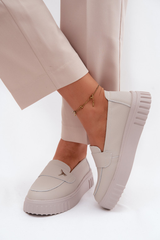 Naiste nahast platvormi slip-on kingad Vinceza 93218 bežis