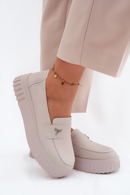 Naiste nahast platvormi slip-on kingad Vinceza 93218 bežis