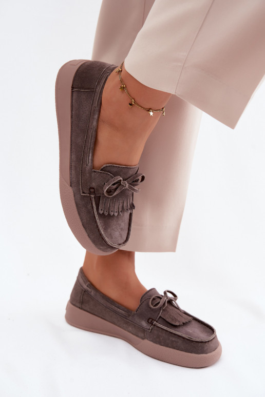 naiste mokassiinidPealturalnego seemisnakhsedu lipsukesega Ja Fringes Vinceza 93223 pruunid värvi