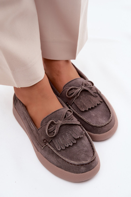 naiste mokassiinidPealturalnego seemisnakhsedu lipsukesega Ja Fringes Vinceza 93223 pruunid värvi