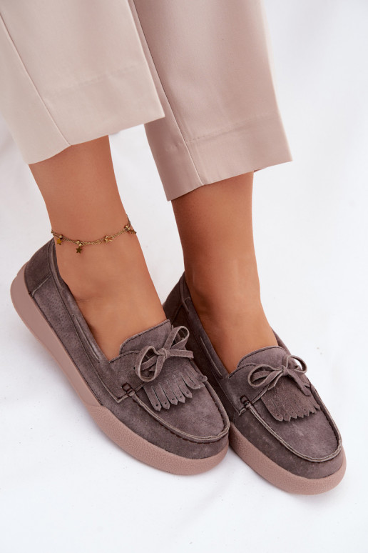 naiste mokassiinidPealturalnego seemisnakhsedu lipsukesega Ja Fringes Vinceza 93223 pruunid värvi