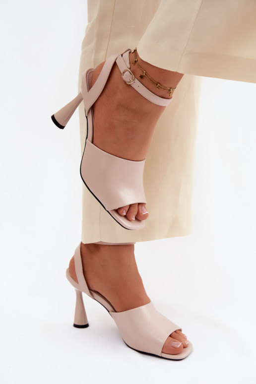 Pealistesandaalid kõrge jämeda kontsaga Vinceza 62297 beeži värvi