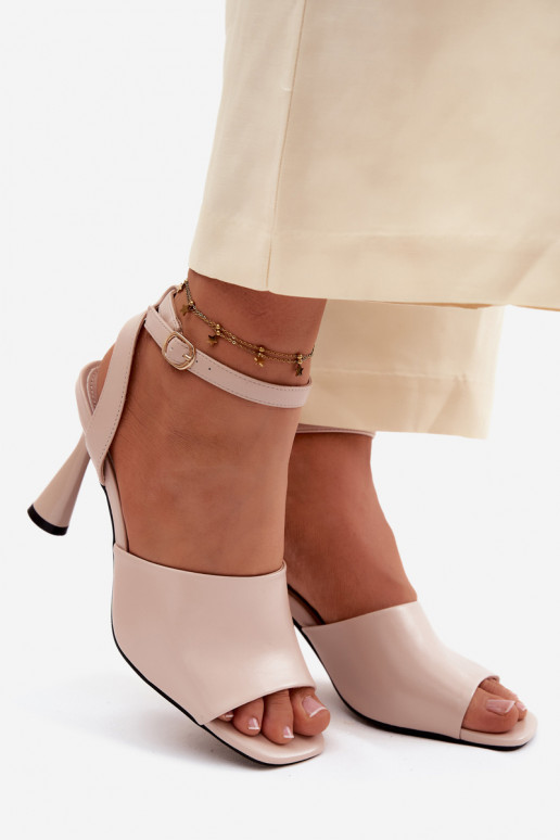 Pealistesandaalid kõrge jämeda kontsaga Vinceza 62297 beeži värvi