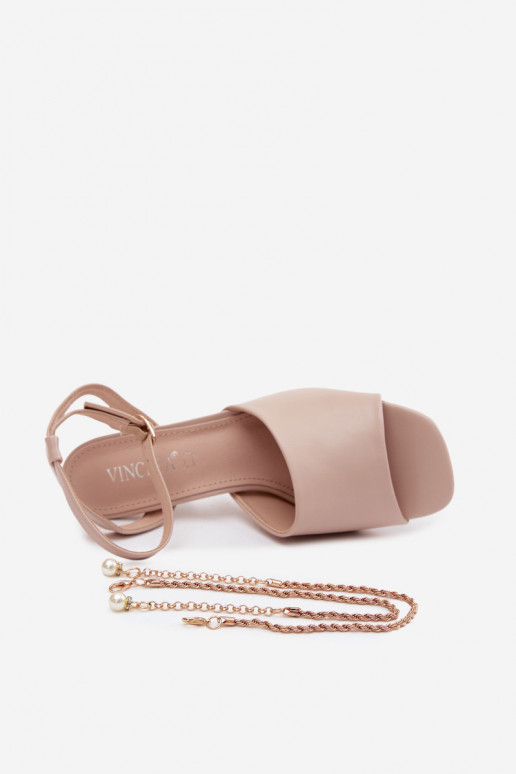 Pealistesandaalid kõrge jämeda kontsaga Vinceza 62297 beeži värvi