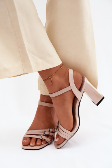 Pealistesandaalid kõrge jämeda kontsaga Postita Triipudega Vinceza 62310 beeži värvi 2