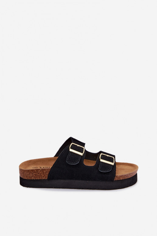 Mustad kunstsuede sussid platvormiga ja pandlitega Vinceza 102657