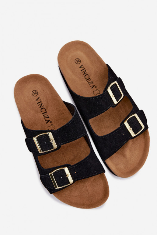 Mustad kunstsuede sussid platvormiga ja pandlitega Vinceza 102657