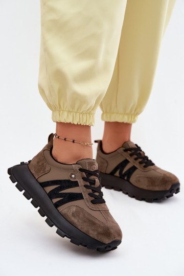 Tehisnahast spordijalatsid platvormiga Vinceza 41520 khaki 2