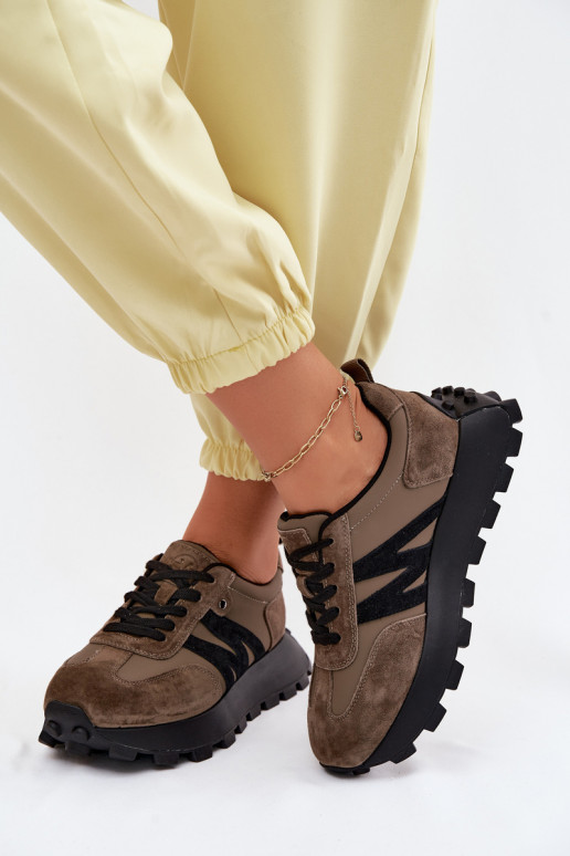 Tehisnahast spordijalatsid platvormiga Vinceza 41520 khaki
