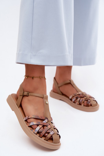 Pealhk Sellel ondalad sandaalid Triipudega Sellel onciejka K7442-04 beeži värvi