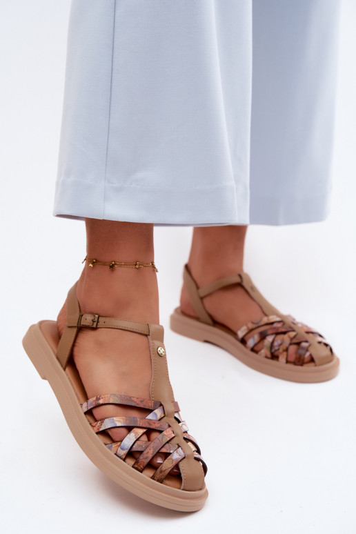 Pealhk Sellel ondalad sandaalid Triipudega Sellel onciejka K7442-04 beeži värvi