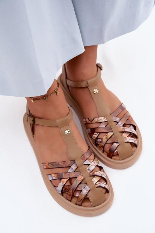 Pealhk Sellel ondalad sandaalid Triipudega Sellel onciejka K7442-04 beeži värvi