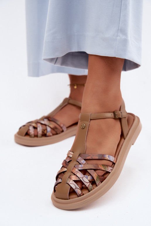 Pealhk Sellel ondalad sandaalid Triipudega Sellel onciejka K7442-04 beeži värvi