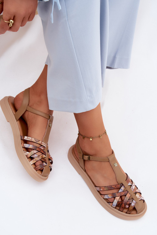 Pealhk Sellel ondalad sandaalid Triipudega Sellel onciejka K7442-04 beeži värvi