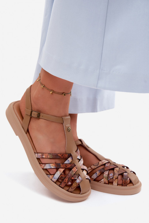 Pealhk Sellel ondalad sandaalid Triipudega Sellel onciejka K7442-04 beeži värvi