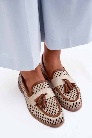 Pealhk Ažuurne jalatsid naiste mokassiinid Sellel onciejka HJ760-14 pruunid värvi-beeži värvi