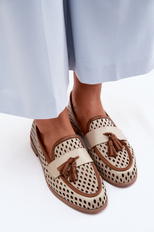 Pealhk Ažuurne jalatsid naiste mokassiinid Sellel onciejka HJ760-14 pruunid värvi-beeži värvi