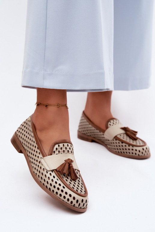 Pealhk Ažuurne jalatsid naiste mokassiinid Sellel onciejka HJ760-14 pruunid värvi-beeži värvi