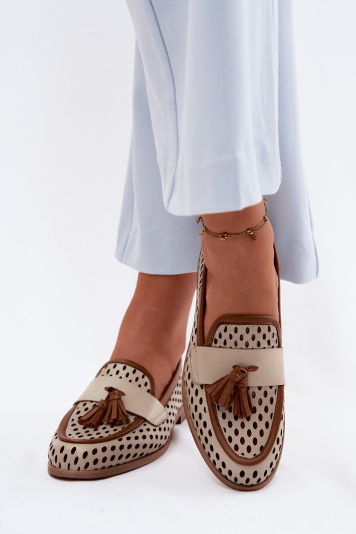 Pealhk Ažuurne jalatsid naiste mokassiinid Sellel onciejka HJ760-14 pruunid värvi-beeži värvi