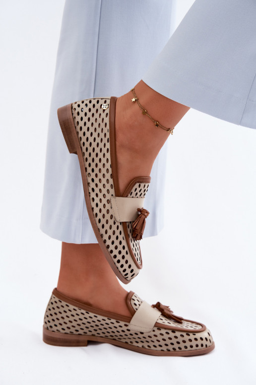 Pealhk Ažuurne jalatsid naiste mokassiinid Sellel onciejka HJ760-14 pruunid värvi-beeži värvi